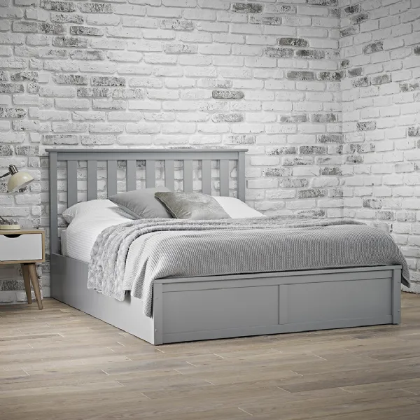 Grey Painted Wooden Double Ottoman Bed Frame