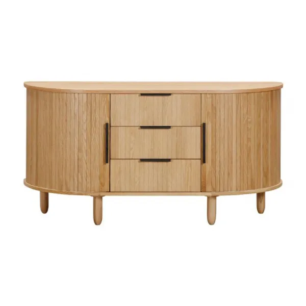 Natural Oak 2 Door 3 Drawer Large Curved Sideboard