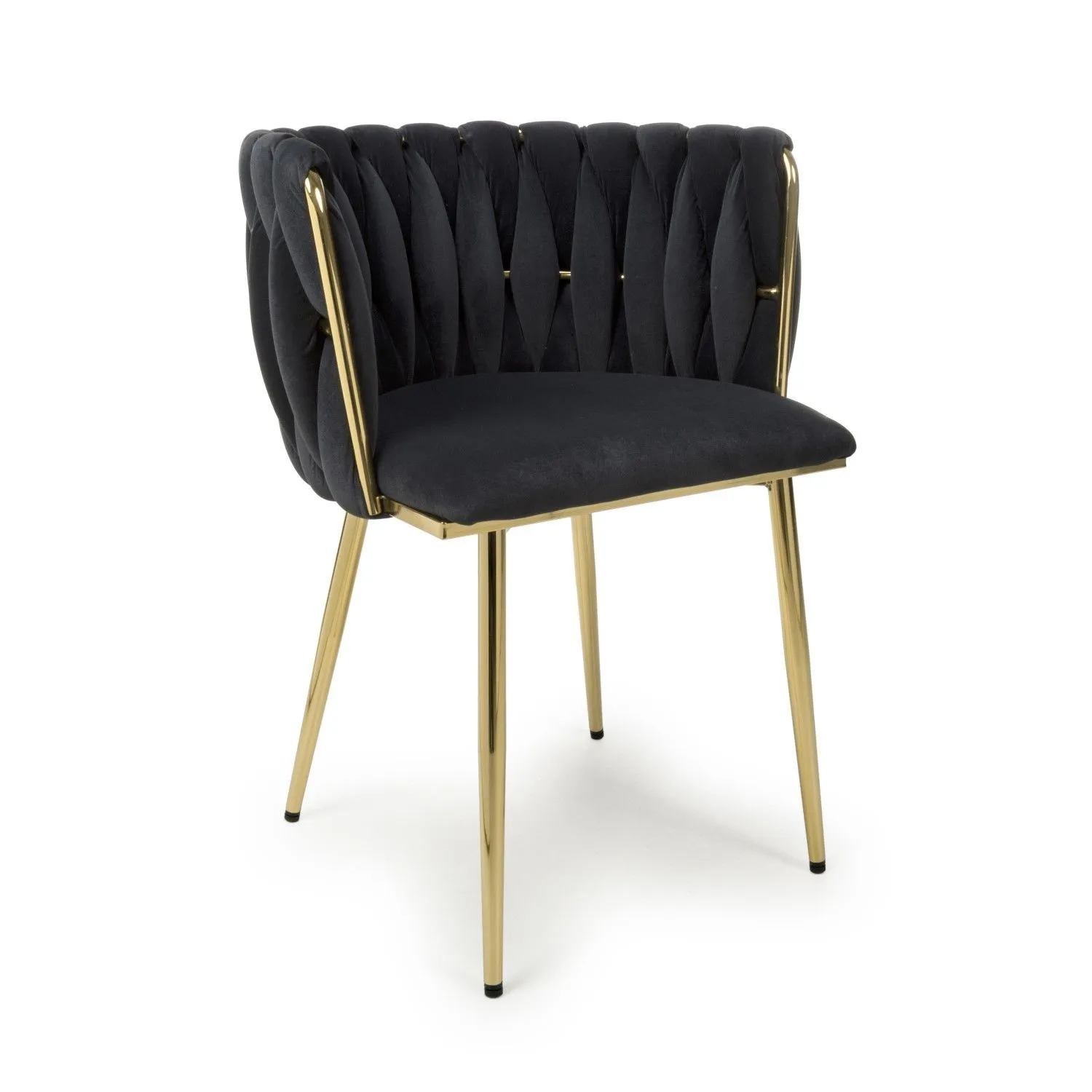 Black Brushed Woven Velvet Dining Chair Gold Metal Legs