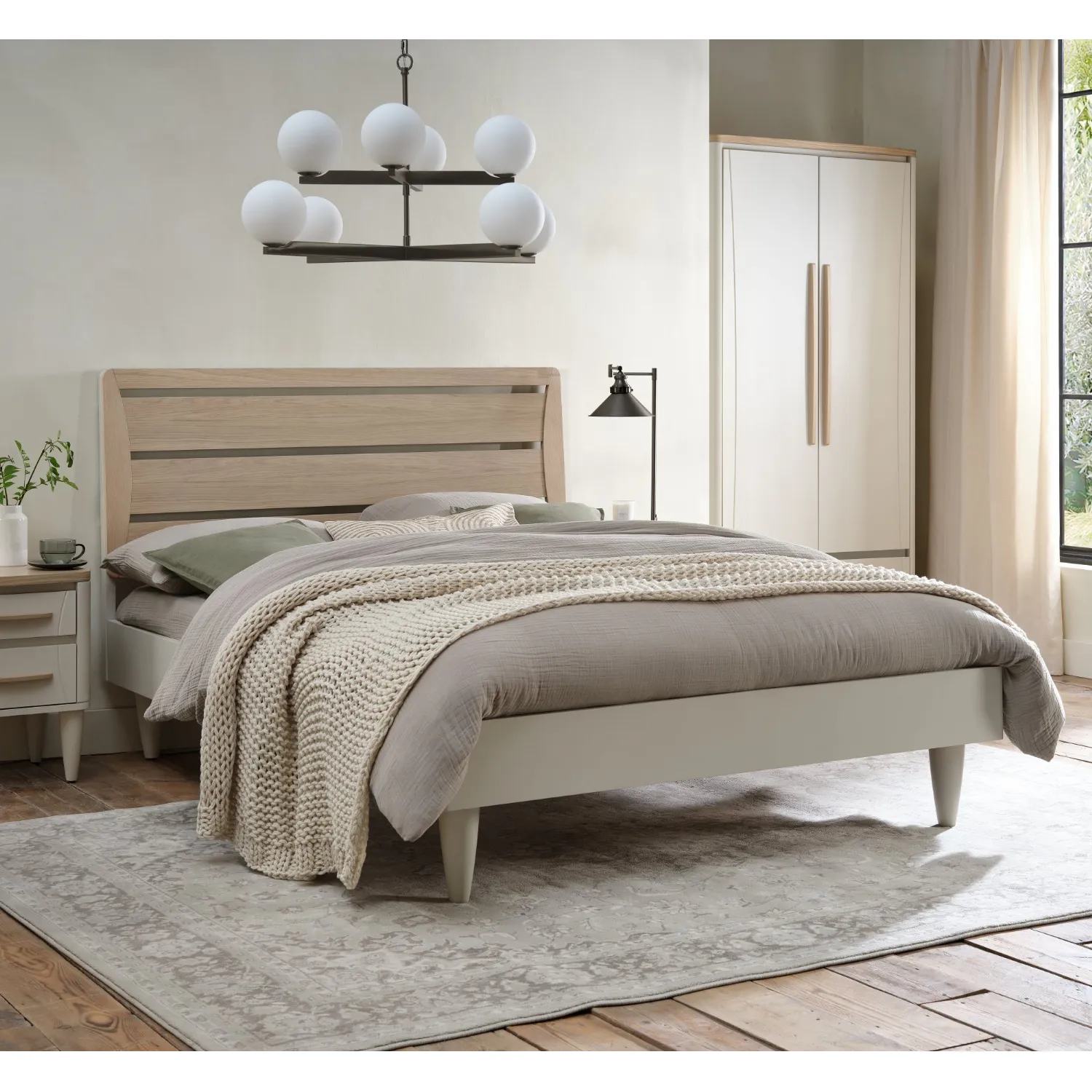 Light Oak and Grey King Size Slatted Bedstead