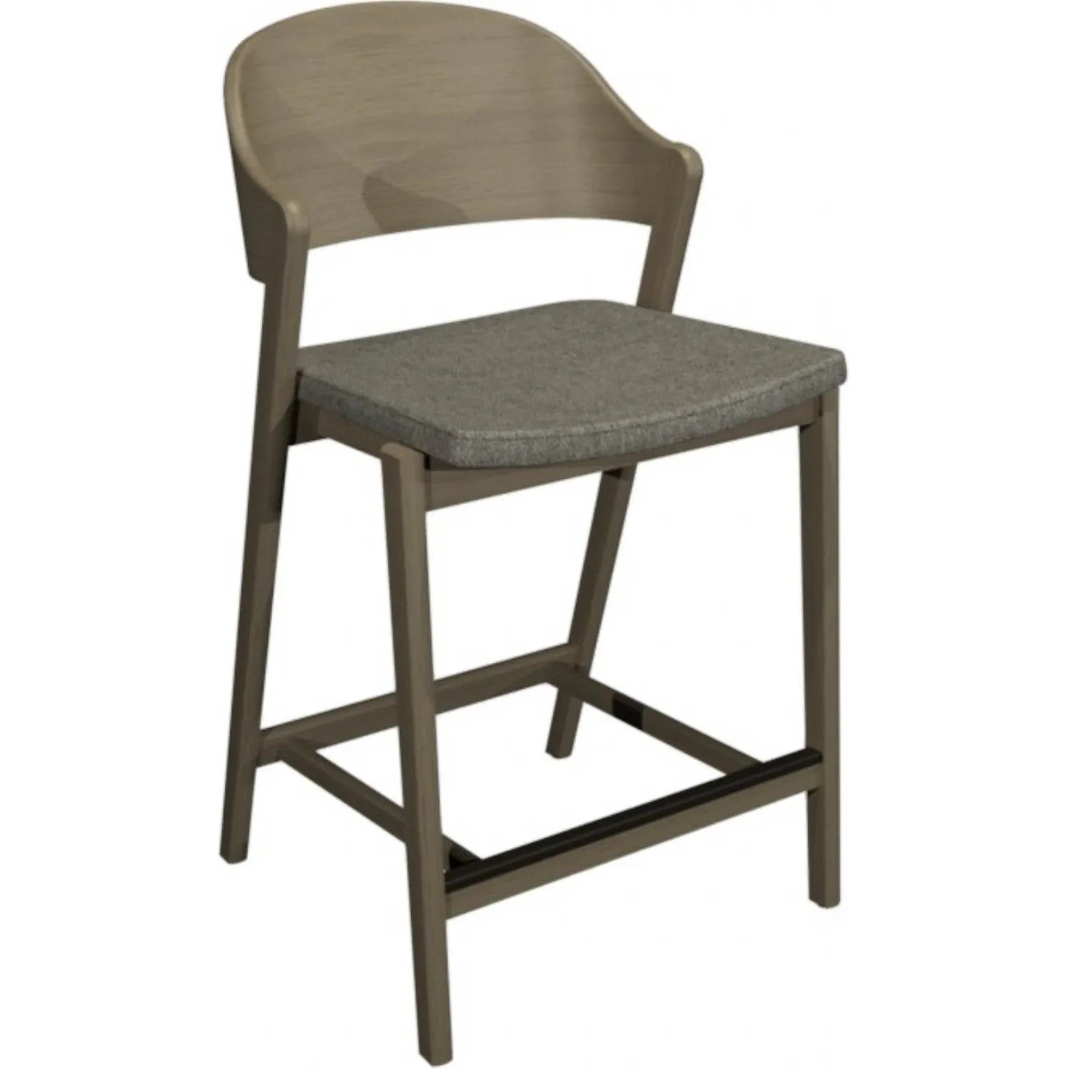 Scandi Oak Carved Back Bar Stool Grey Fabric Padded Seat