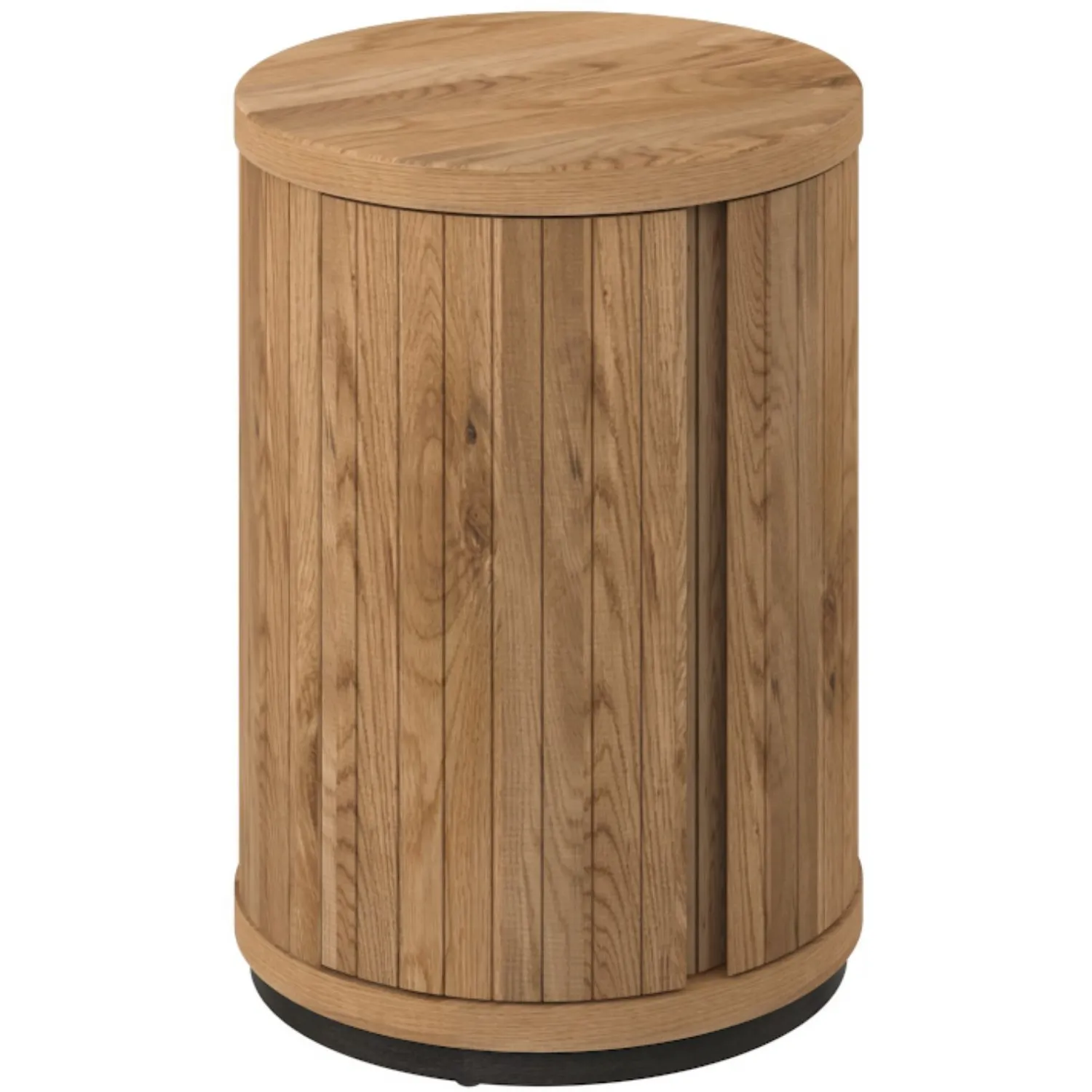 Rustic Oak Round Drum Shaped Lamp Table Peppercorn Base