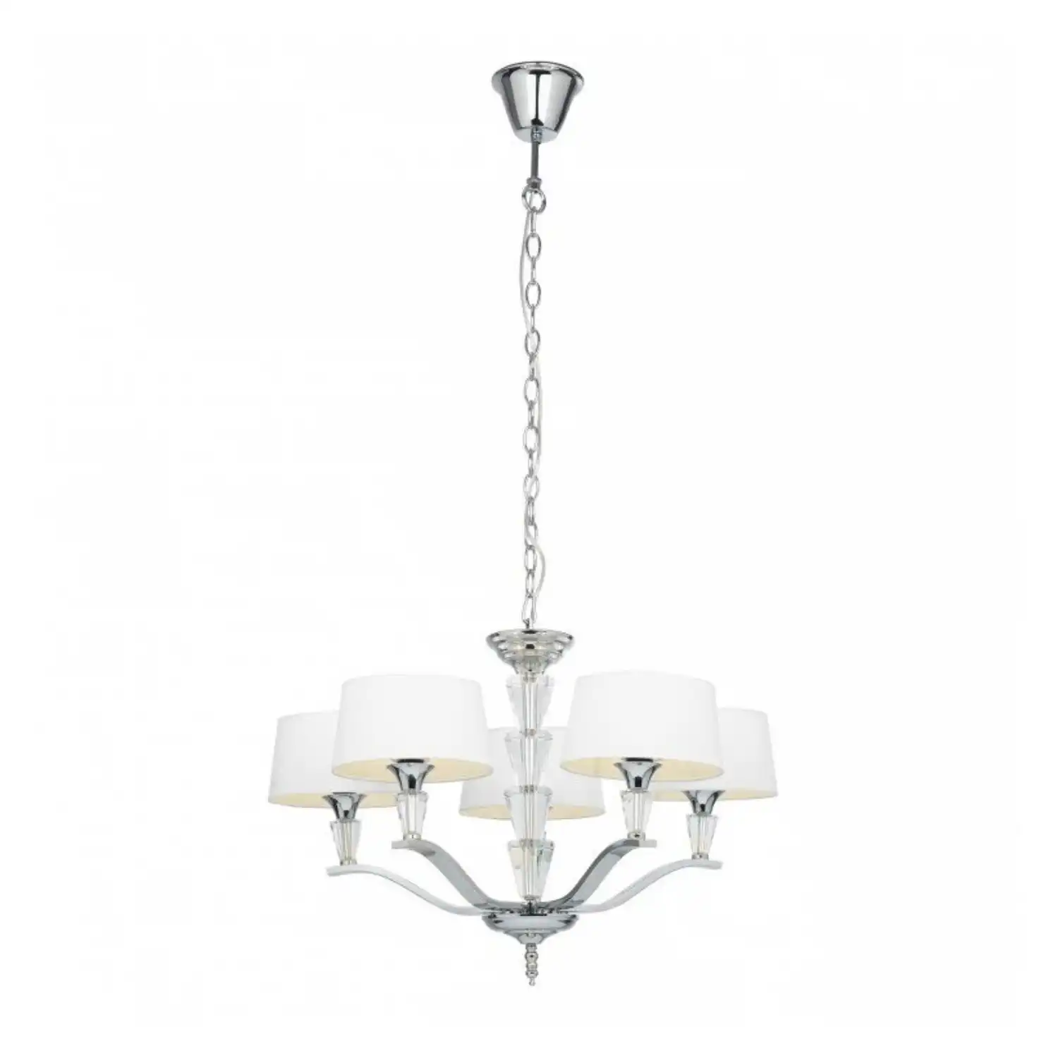 Crystal 5 Pendant Light With White Fabric Shades