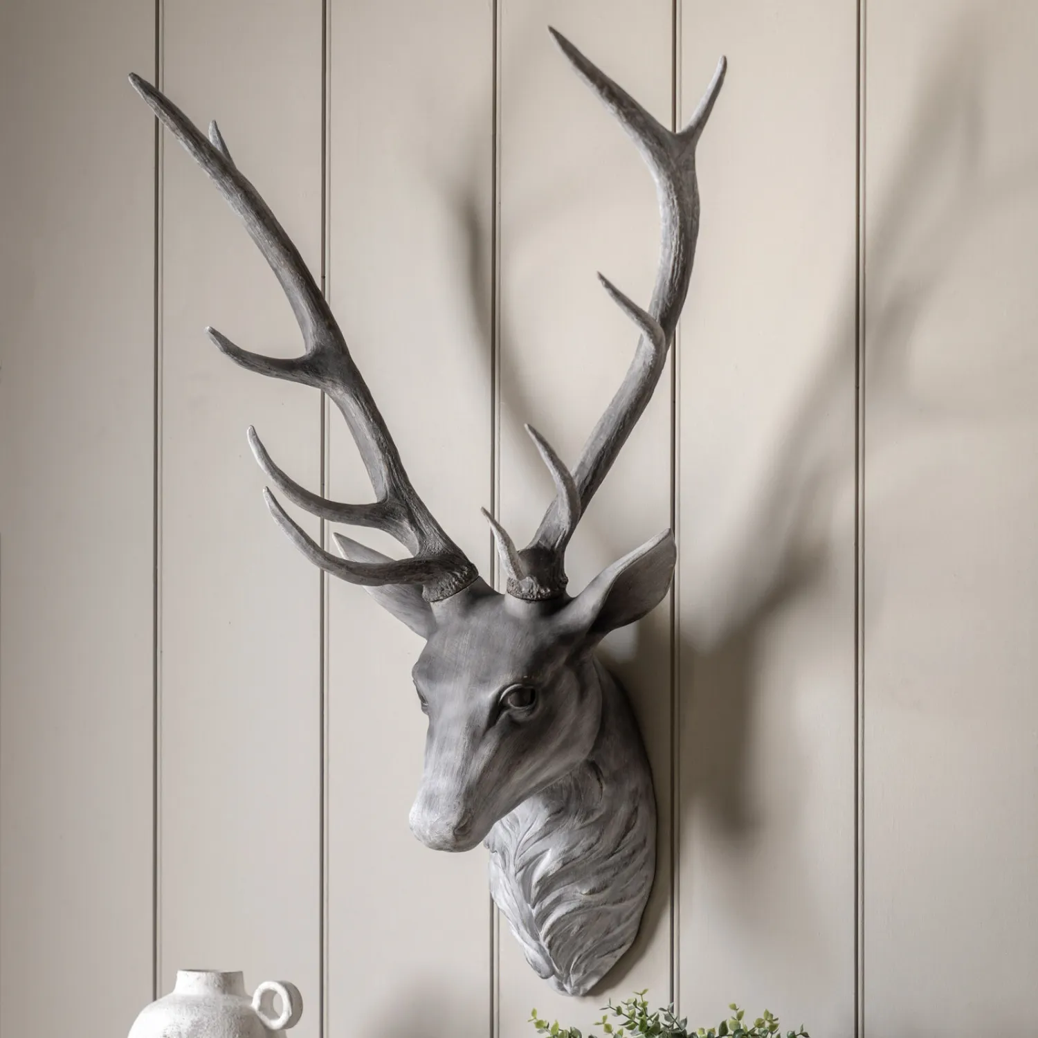 Large Stags Head Wall Decor Distressed Weathered Finish