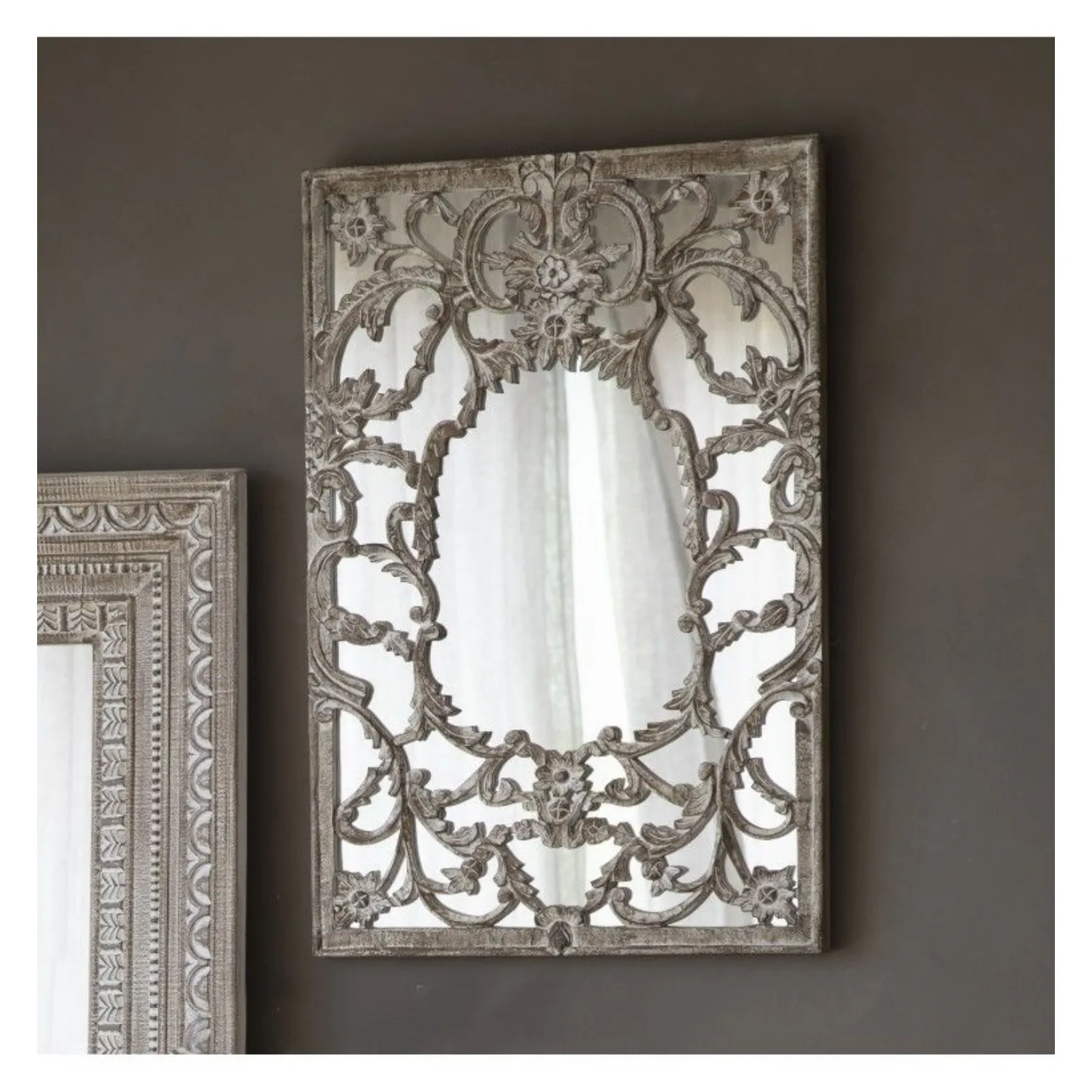 Decorative Cut Out Overlaid Wall Mirror in Washed Finish