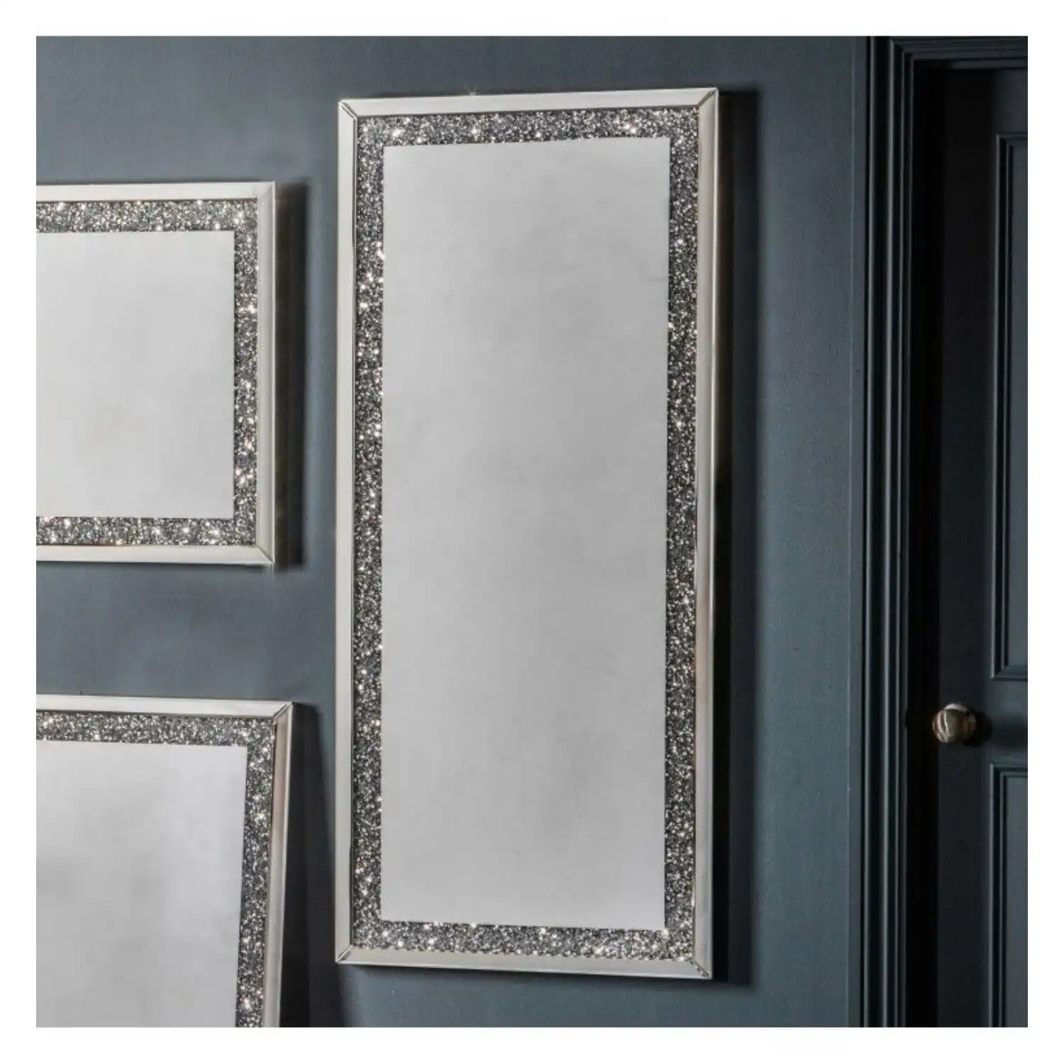 Silver Crystal Rectangular Leaner Wall Mirror