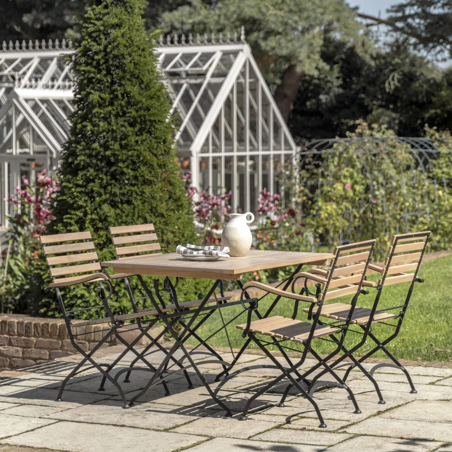 Outdoor Wood and Metal 4 Seater Folding Garden Dining Set