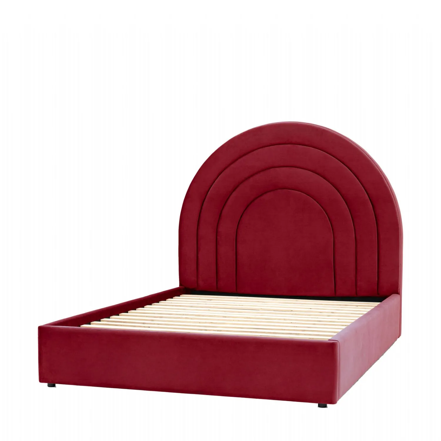 Retro Style Red Velvet Fabric Arched King Size Bed