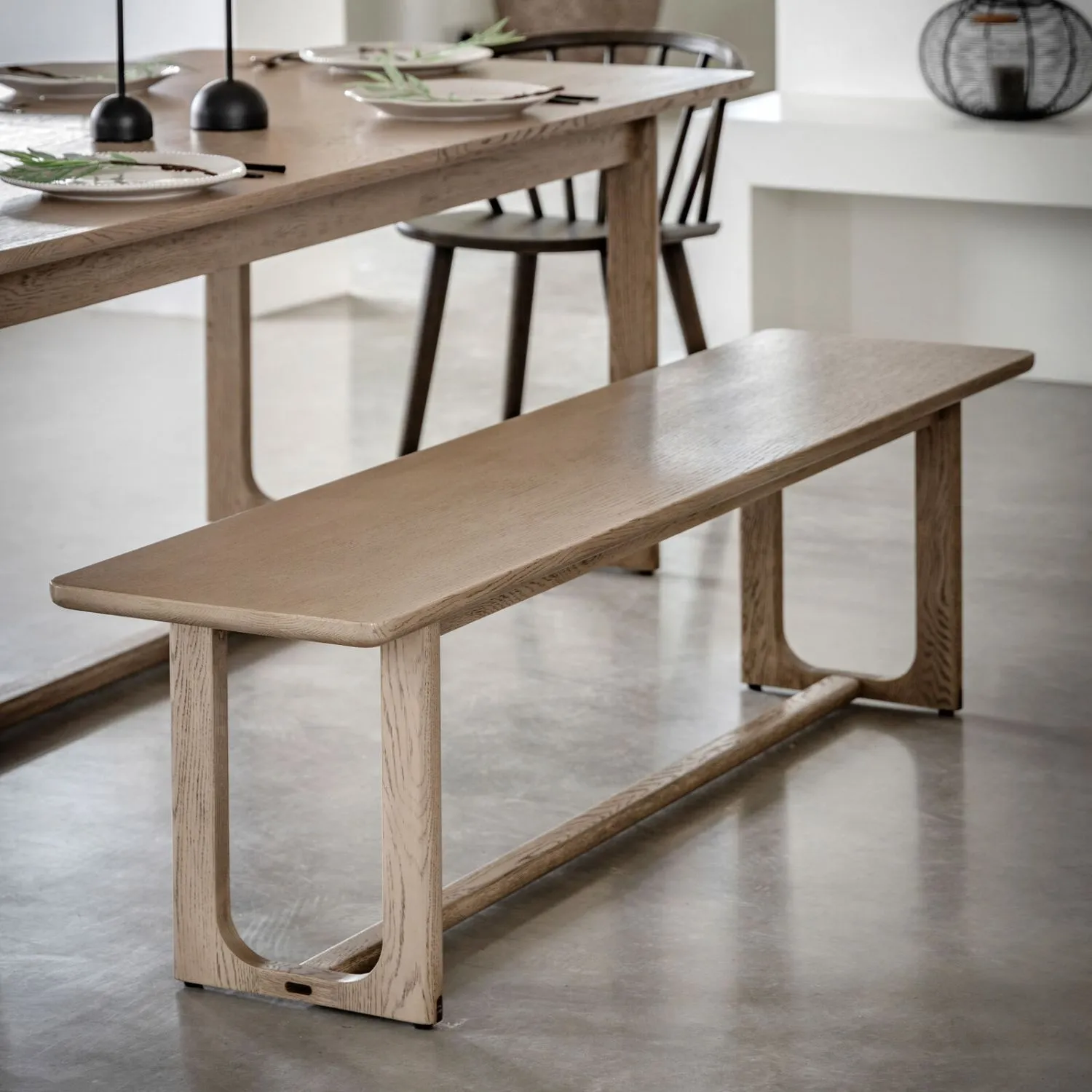 Smoked Oak Large 165cm Kitchen Dining Table Bench