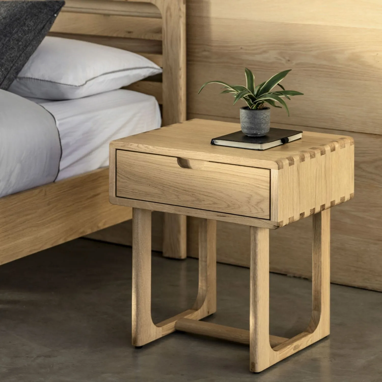 Natural Oak Wood 1 Drawer Small Bedside Cabinet