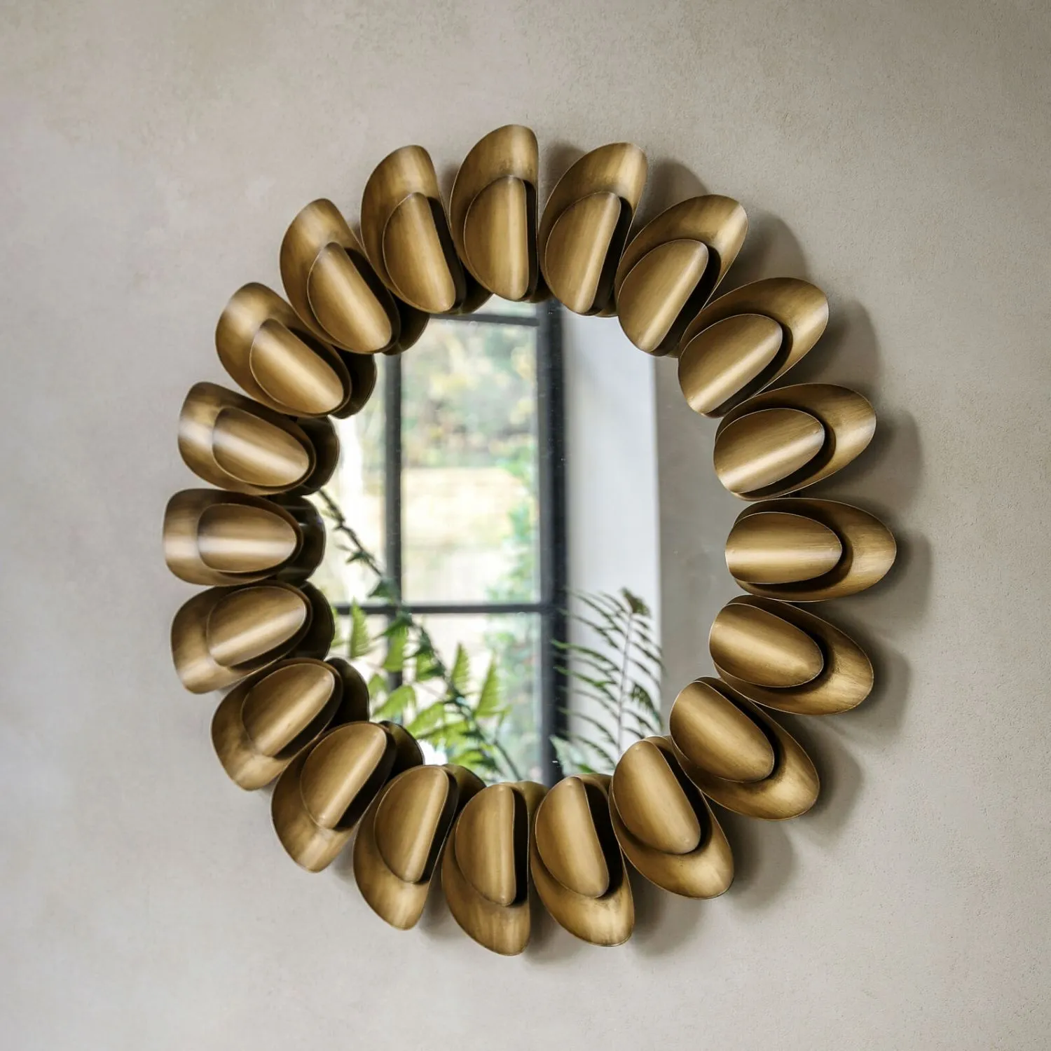 Large Round Gold Wall Mirror Curved Metal Pieces