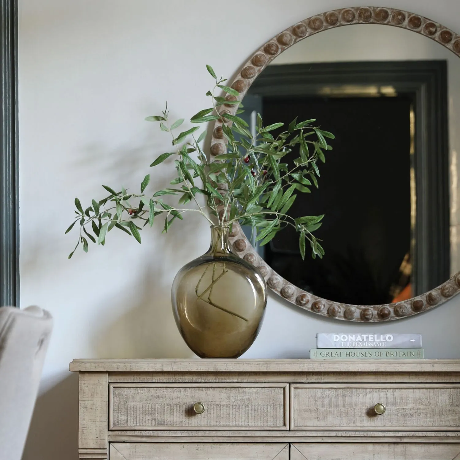 Rustic Weathered Natural Round Wall Mirror 65cm Diameter