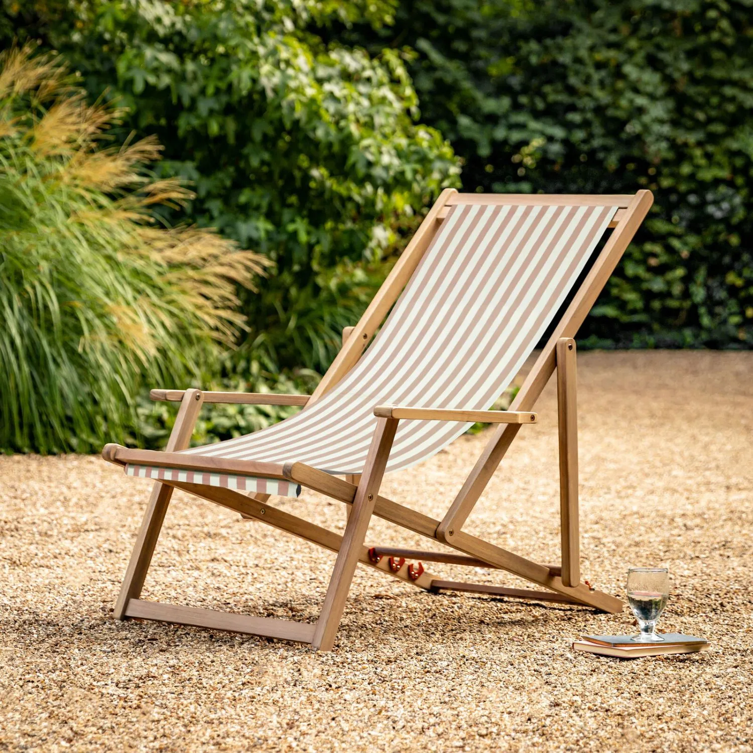 Clay Stripe Acacia Wood Framed Summer Deck Chair