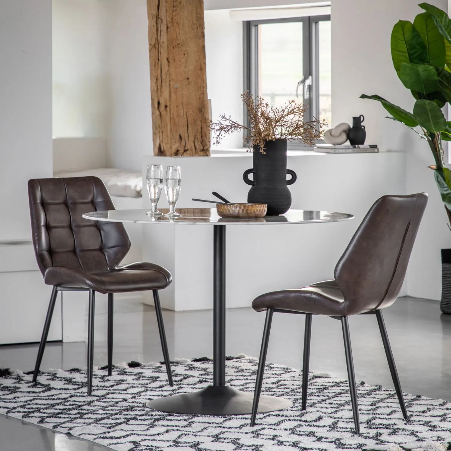 White Marble Effect Small Round Dining Table