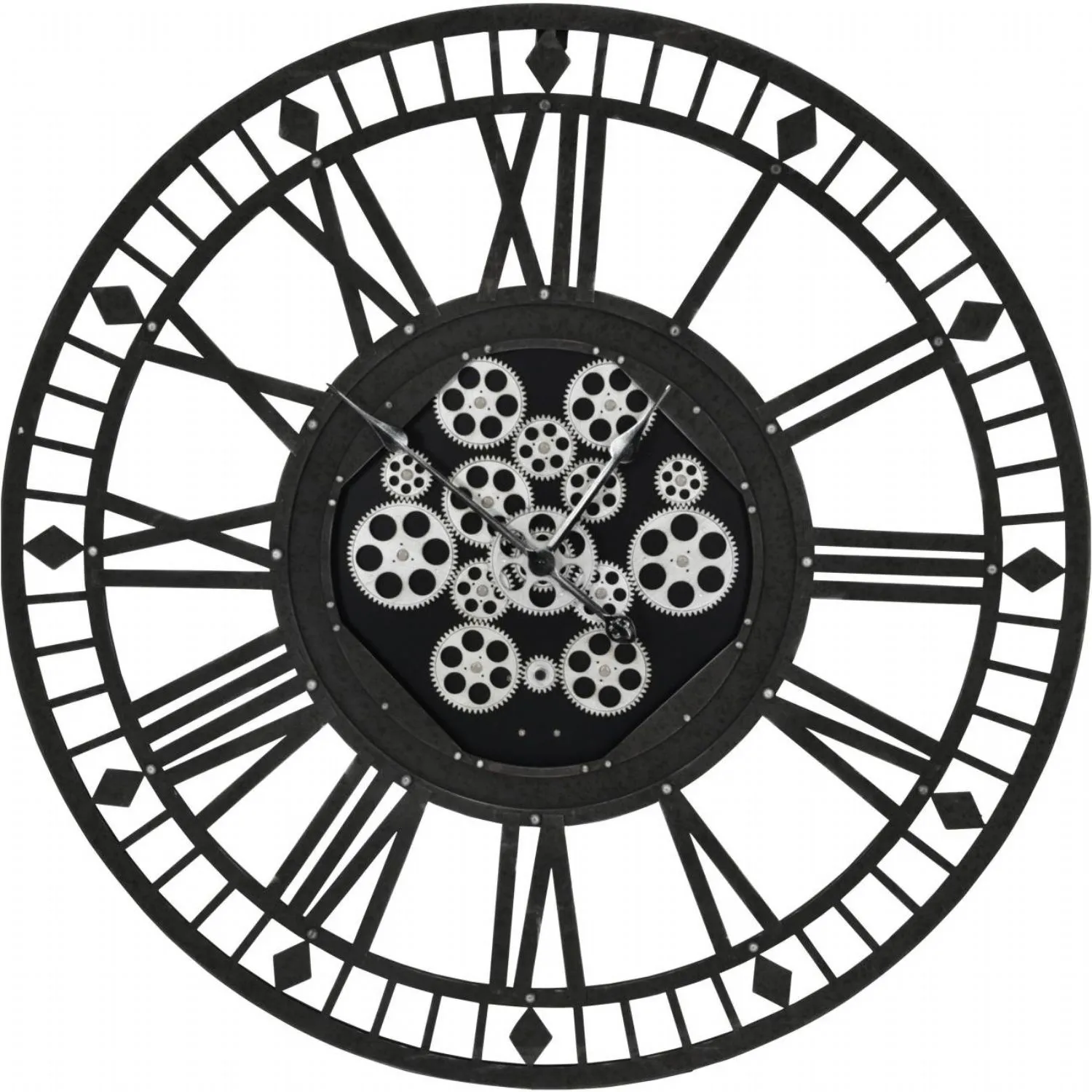 Large Dark Grey 90cm Round Skeleton Moving Cog Wall Clock