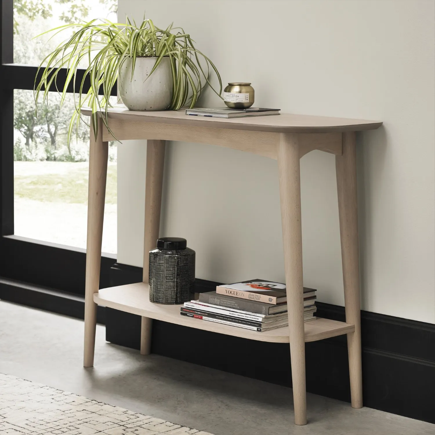 Scandi Light Oak Console Hall Table with Lower Shelf