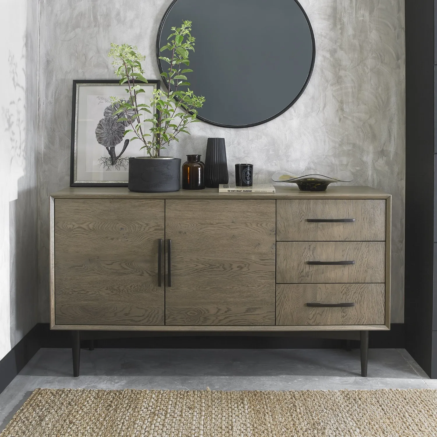 Dark Weathered Oak Sideboard with 3 Drawers