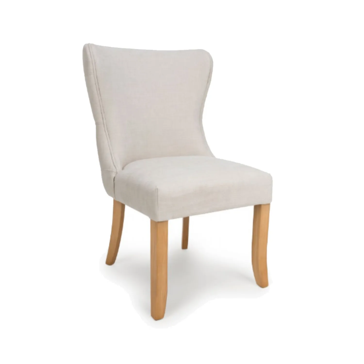 Linen Fabric Buttoned Upholstered Dining Chair Oak Legs