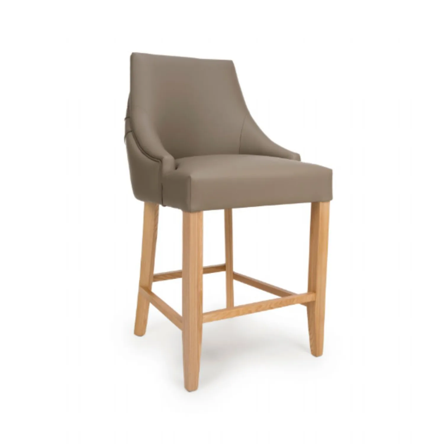 Taupe Leather Effect Buttoned Bar Stool Chair Oak Legs