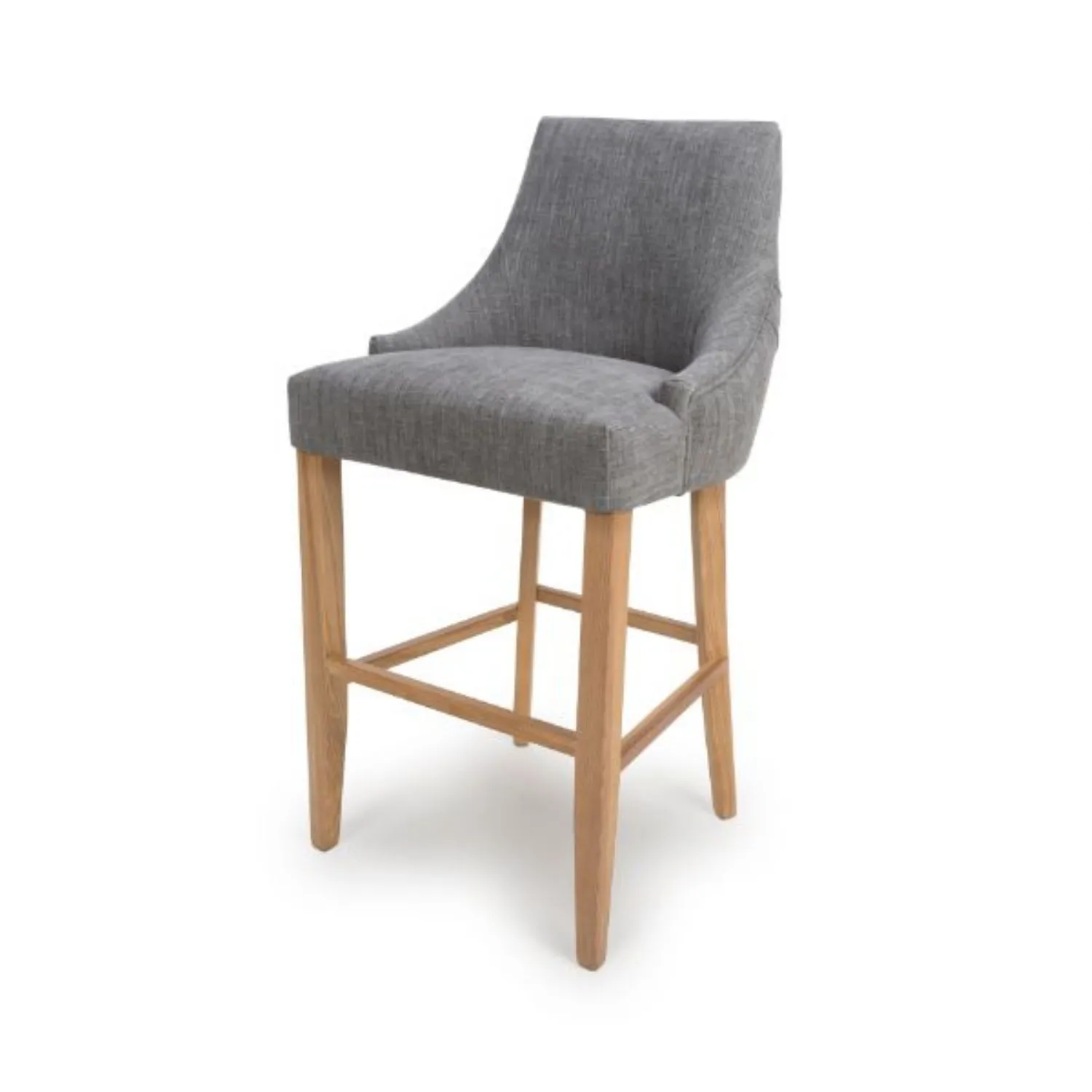 Grey Fabric Buttoned Back Bar Stool Chair with Oak Wood Legs