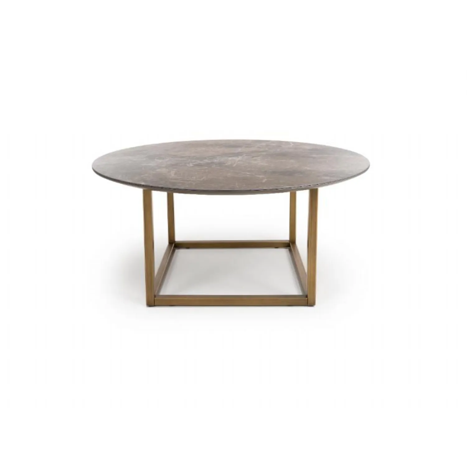 Grey Marble Effect Round Coffee Table Bronze Metal Base