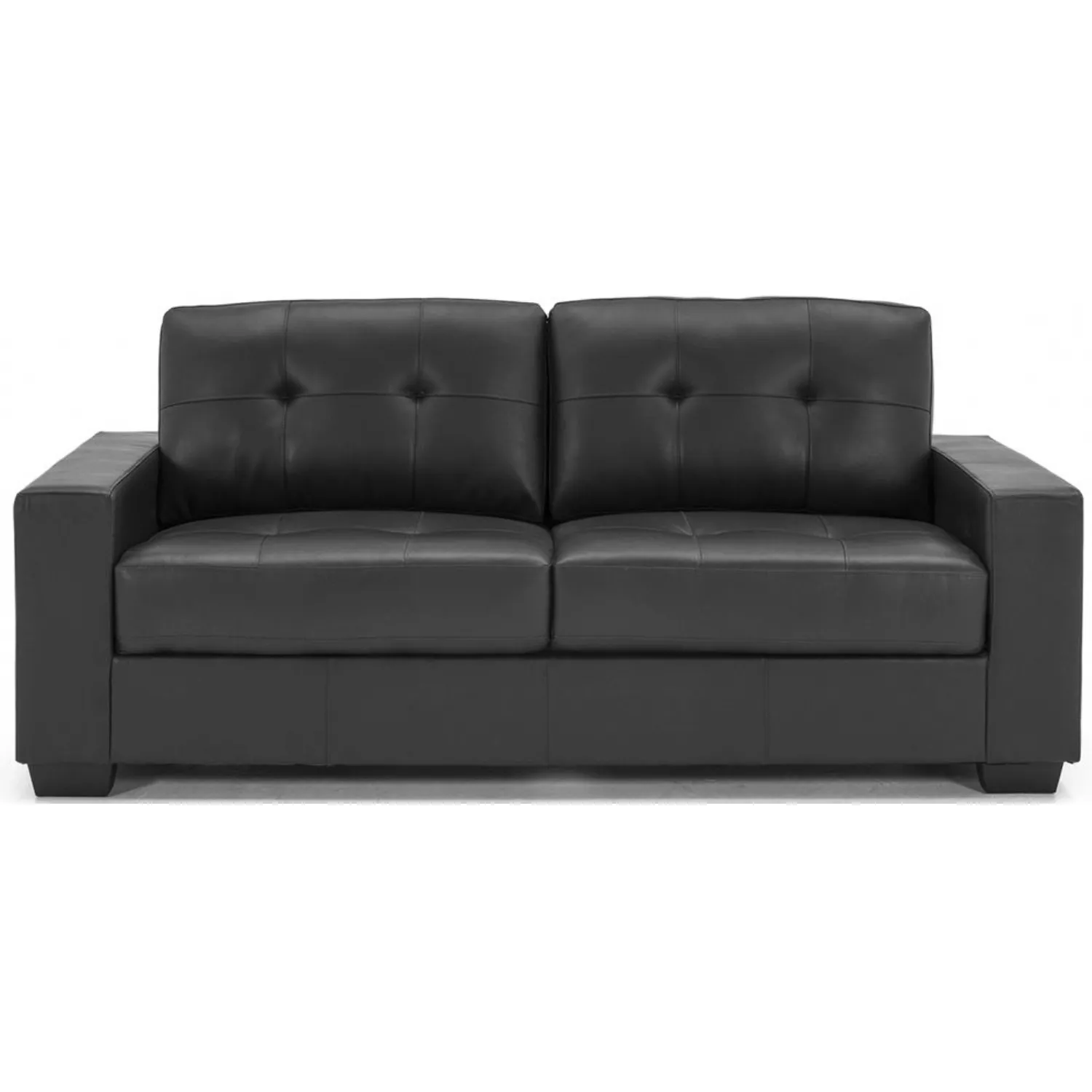 Chunky Black Leather 3 Seater Buttoned Sofa