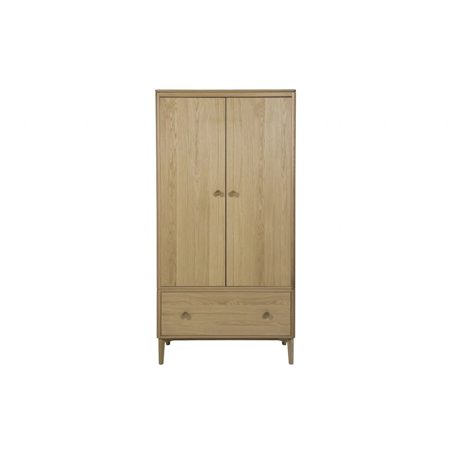 Natural Oak Wooden Double Wardrobe with Bottom Drawer