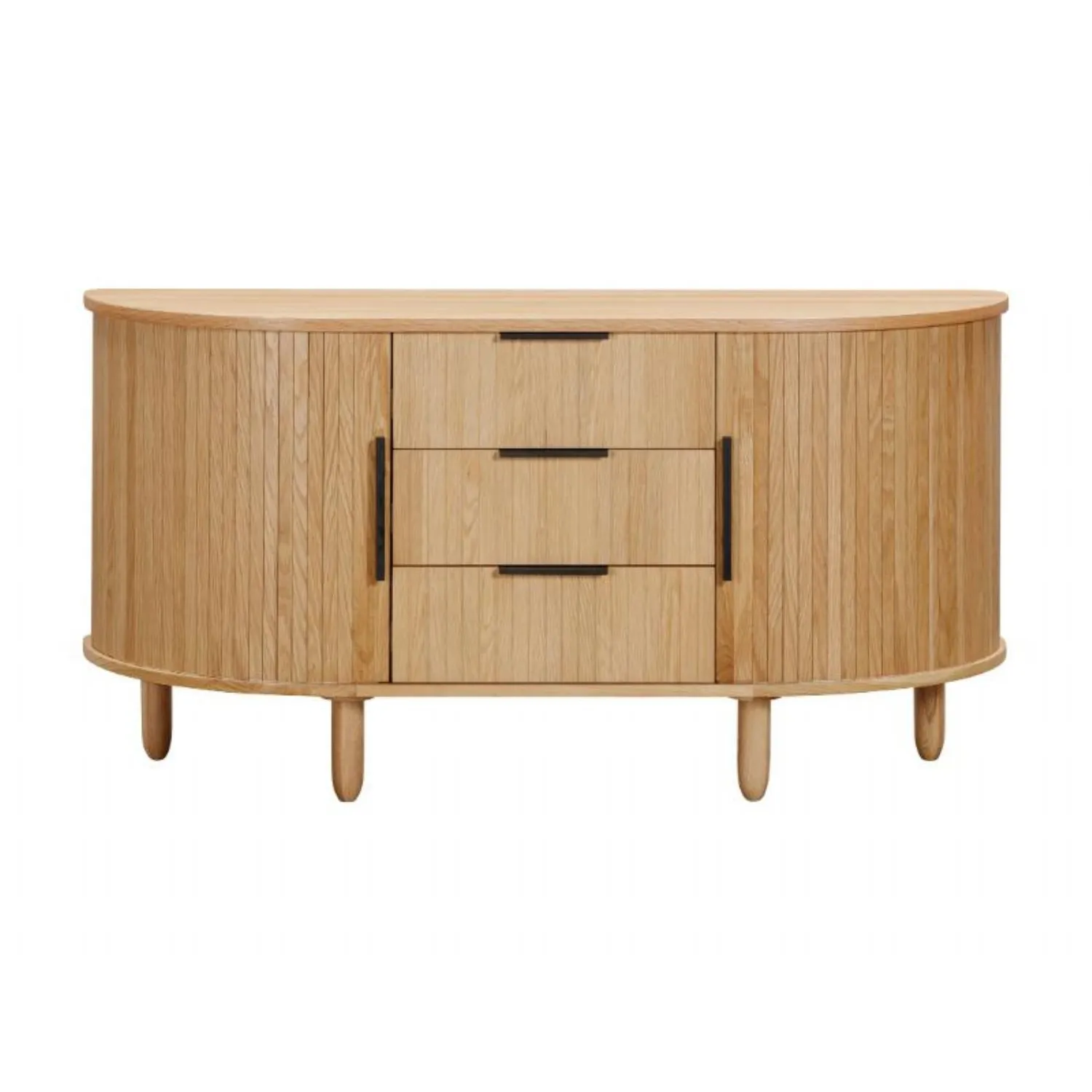 Natural Oak 2 Door 3 Drawer Large Curved Sideboard